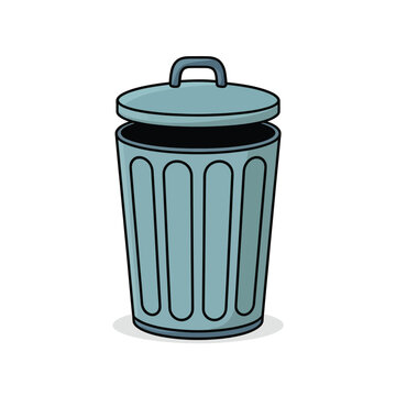 Simple cartoon illustration of a light blue trash can with a lid