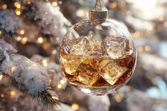 Whiskey drink in a Christmas ball