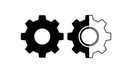 Two gears one black and one half black half white isolated on white