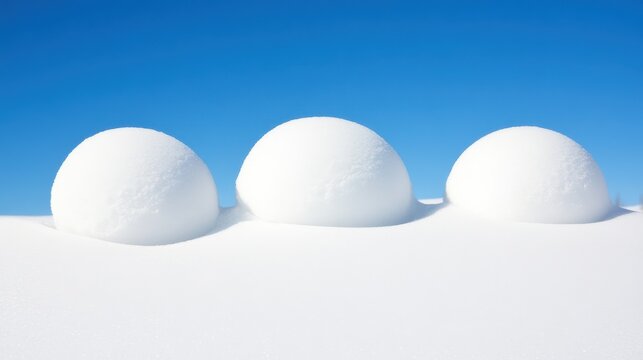 White minimalist domes under a clear blue sky, clean architectural shapes on white surface, bright and serene background