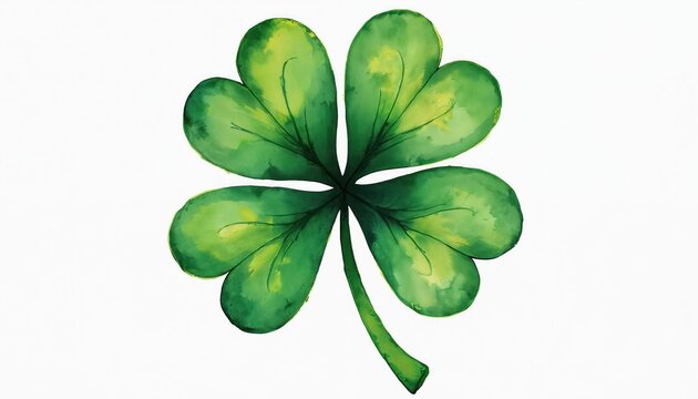 Watercolor illustration shows lucky green shamrock. Saint Patricks Day design element. Irish symbol of fortune and luck. Good for greeting cards. Graphic four leaf clover isolated on white backdrop. - Powered by Adobe