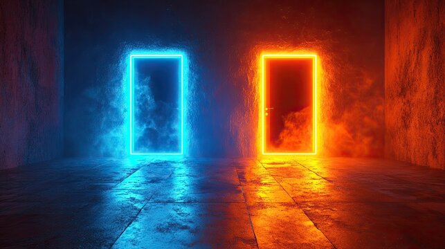 Navigate critical decisions with vibrant doorways symbolizing opportunity, choice, and impactful futures, beckoning exploration into the unknown.