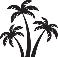 Obraz premium Three palm tree vector silhouettes representing tropical vacation and island paradise isolated on white background