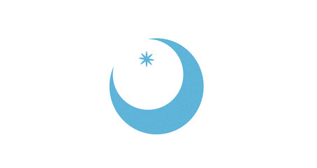 Light blue crescent paper cutout, moon icon, waxing moon symbol, crescent moon icon symbol set on transparent background.
