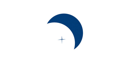 Blue crescent paper cutout, moon icon, waxing moon symbol, crescent moon icon symbol set on transparent background.