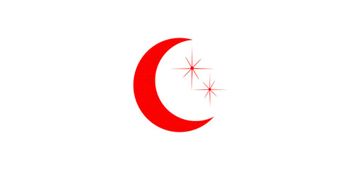 Red crescent paper cutout, moon icon, waxing moon symbol, crescent moon icon symbol set on transparent background.