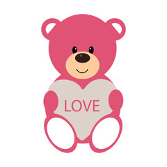 Pink Teddy Bear Holding Love Heart Vector Illustration