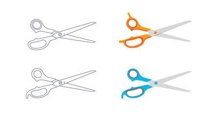 Four variations of scissors in different colors and styles are displayed