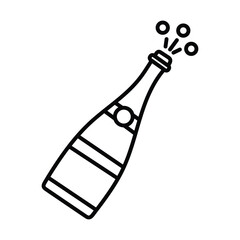 Popping Champagne Bottle Outline Isolated on Transparent Background