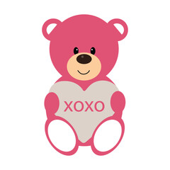 Cute Pink Teddy Bear Holding Heart with XOXO for Love