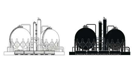 Industrial facility schematic a detailed blueprint of storage tanks and piping