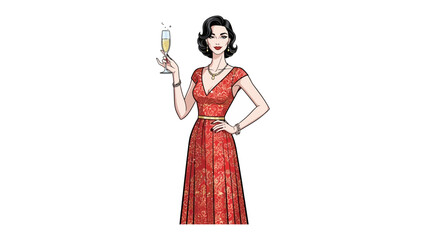 Elegant toast: A glamorous lady raises a champagne glass, a timeless moment of celebration and sophistication.
