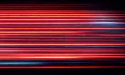 Abstract horizontal streaks of vibrant orange and blue light blur across a dark background creating a sense of speed and motion in a futuristic digital design - Powered by Adobe