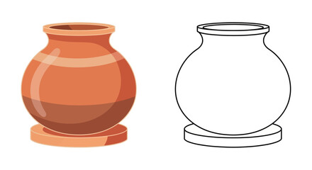 Illustration of two ceramic vases one colored and one outlined