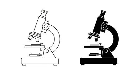 Simple black and white line drawing of two microscopes side by side