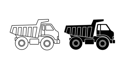 Two dump trucks one outlined in white and one in black side by side