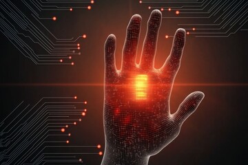 selective focus biometric hand scanner approving transaction