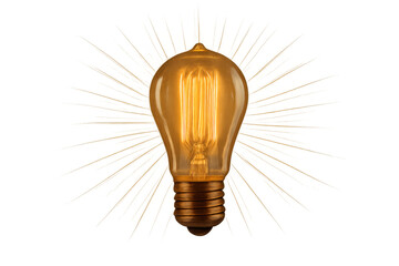 Glowing vintage light bulb radiating ideas and innovation on transparent background, symbolizing creativity and inspiration