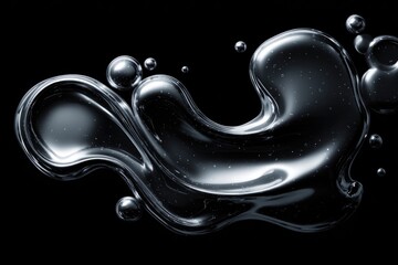  hyper-realistic liquid mercury or metallic ink swirl on a black background