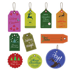 Christmas Tags Collection Design with X-mas Symbols