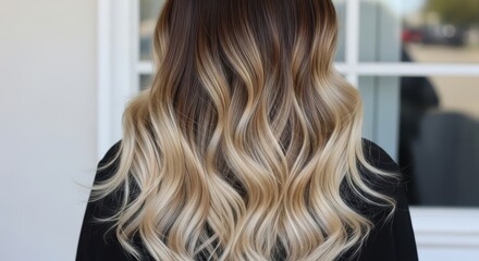 Blonde balayage on brown hair: wavy hairstyle with soft gradients