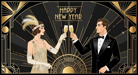 Celebrate New Year Eve with flapper in Art Deco style