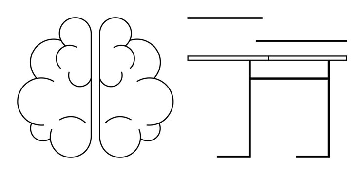 Outlined brain split into two hemispheres next to horizontally and vertically aligned table lines. Ideal for innovation, creativity, education, learning, decision-making, problem-solving, mental