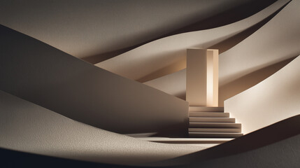 Minimalist Dune-Like Architectural Space, Modern Entry Design, Abstract Architectural Concept Light and Shadow Spatial Art