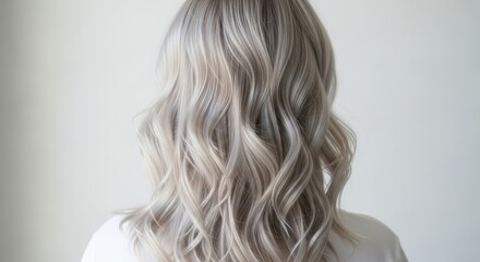 Fototapeta premium Elegant wavy blonde hair of female adult caucasian from back view