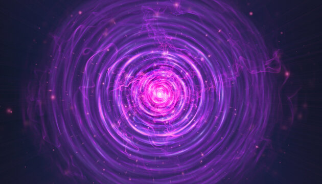 Abstract purple energy vortex with intricate swirling light patterns and glowing particles