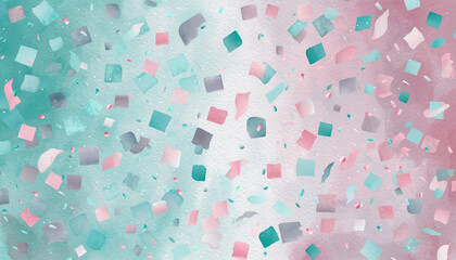 Abstract Confetti Celebration A Watercolor Backdrop with Floating Squares of Joy and Color