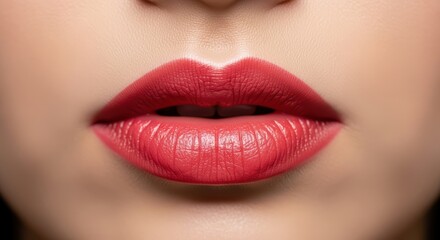 Fototapeta premium Close-up of female lips with red lipstick