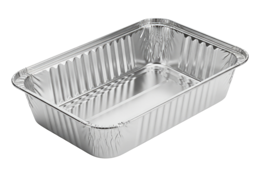 Rectangular aluminum foil container with two compartments transparent background cutout png