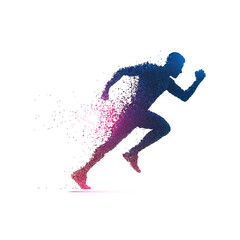 Dynamic Particle Runner Silhouette Vector on White Background