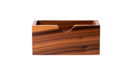 A wooden business card holder with a natural wood grain pattern isolated on transparent background