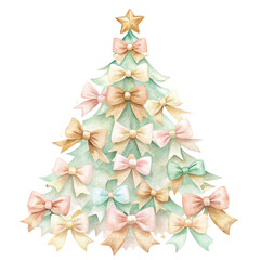 Christmas tree made entirely of colorful bows  clipart white background 