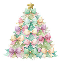 Christmas tree made entirely of colorful bows  clipart white background 