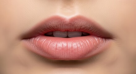 Close-up of asian female lips with smooth skin and natural pink tone