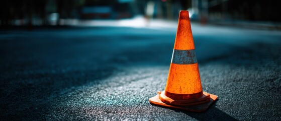 Orange traffic cone on asphalt road