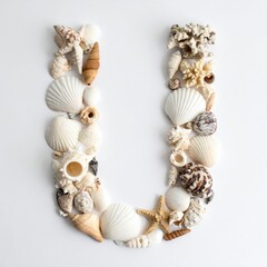 Letter U formed with various seashells