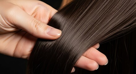 Close-up of hand holding smooth brown hair strands