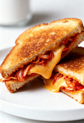 Crispy kimchi grilled cheese filled with melted cheddar