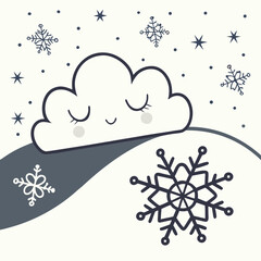 Cute cloud with snowflakes for winter season