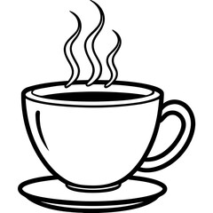 Steaming cup of coffee on a saucer drawing