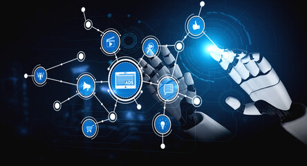 A futuristic robotic hand interacts with a digital interface, representing artificial intelligence and technology in a visually engaging manner, showcasing connectivity. Tessel