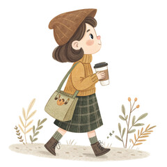 A girl wearing a scarf and a sweater clipart white background 