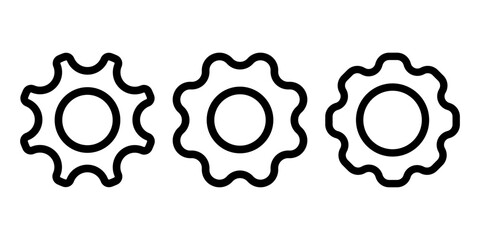 Minimalist Line Art Icons Set of Three Wavy Gears for Settings Process and Configuration Concepts