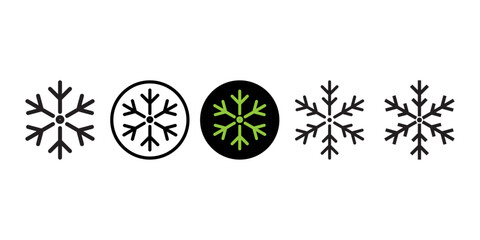 Set of Five Snowflake Icons in Various Styles for Freeze Cold and Winter Design Elements