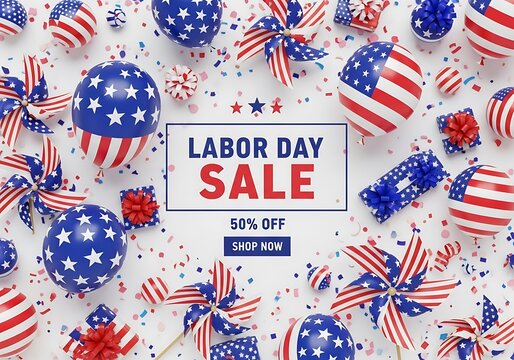 Labor day sale with balloons and confetti