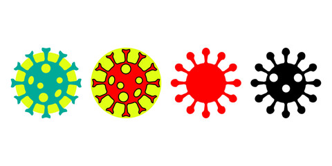Set of Four Virus Icons Coronavirus Pathogen and Disease Graphic Symbols in Various Colors